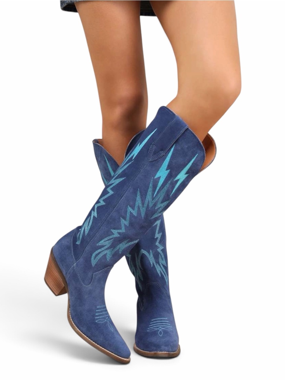 Dingo Thunder Road Blue Suede Lightning Western Boots 7.5 NWT